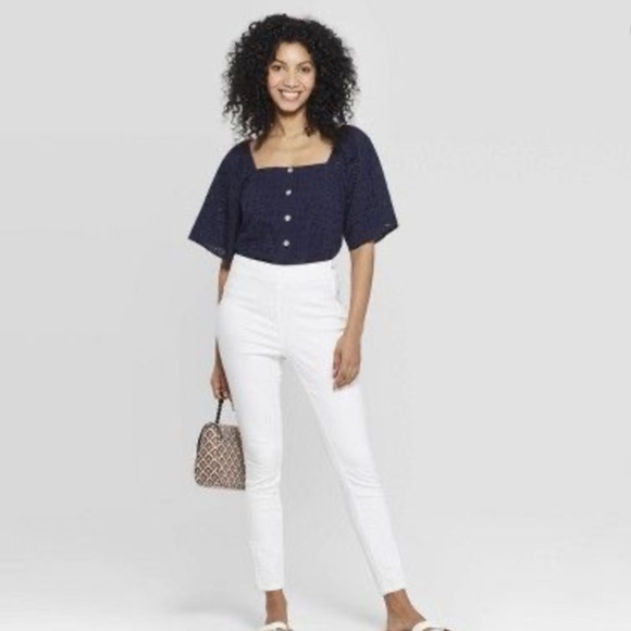 Womens XXL A New Day Navy Eyelet Square Neck Top - Picture 2 of 8